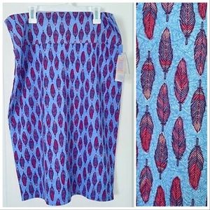 LulaRoe NWT Cassie skirt blue purple feathers Lrg